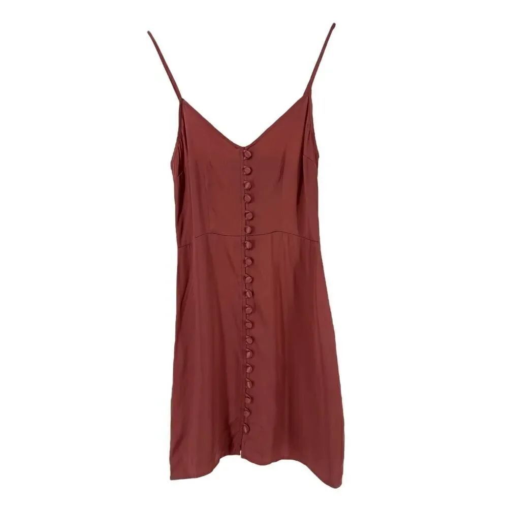 Abercrombie Slip Dress Satin Mini Length XS Mauve Pink Button Spaghetti Strap